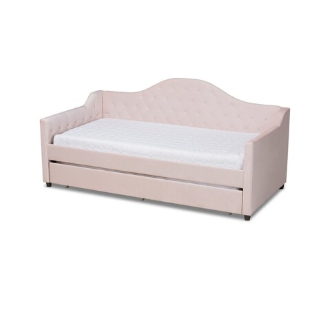 Baxton Studio Perry Pink Velvet Upholstered and Tufted Twin Size Daybed with Trundle 156-9445